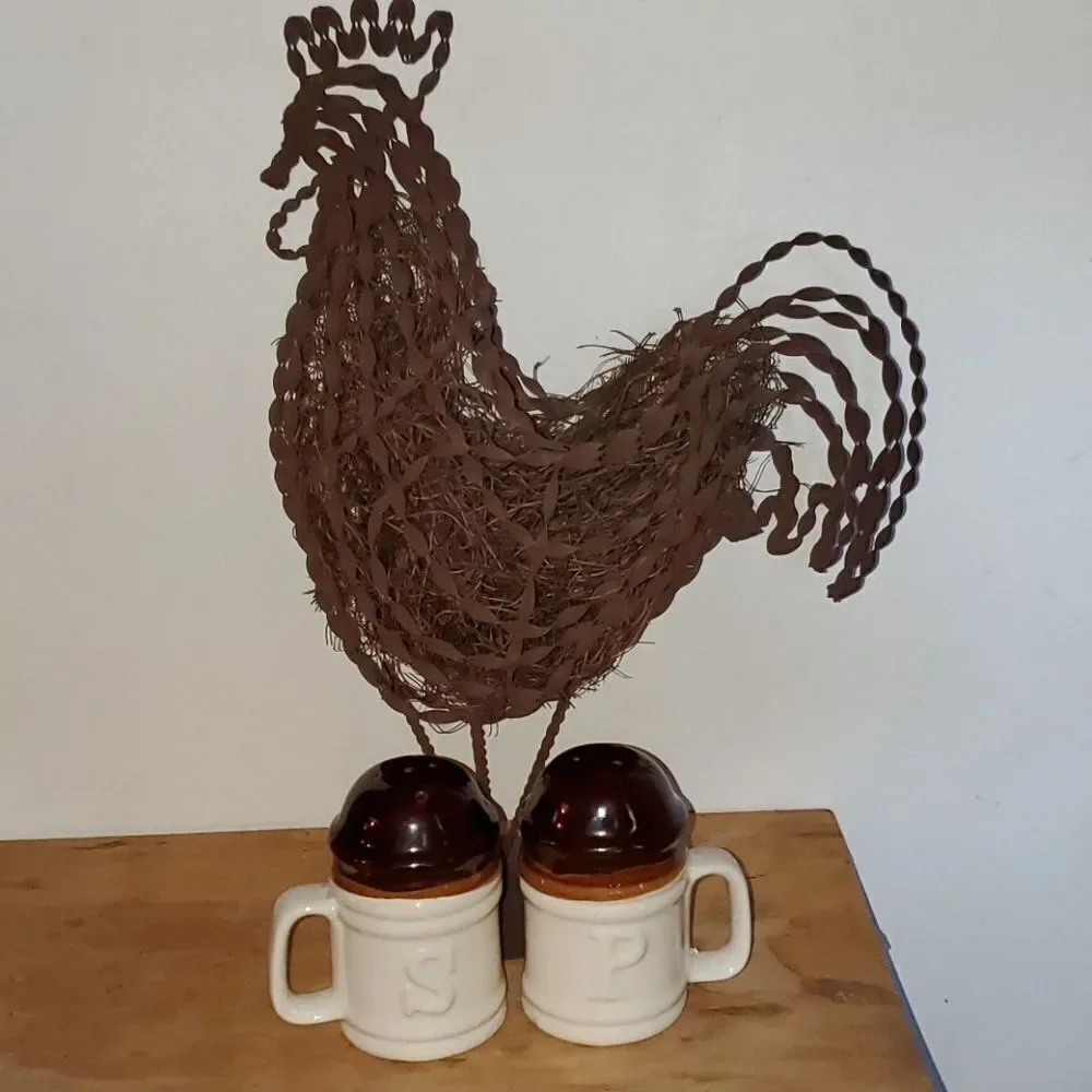 Vtg. Brown Crockery Salt Pepper Shakers Handles